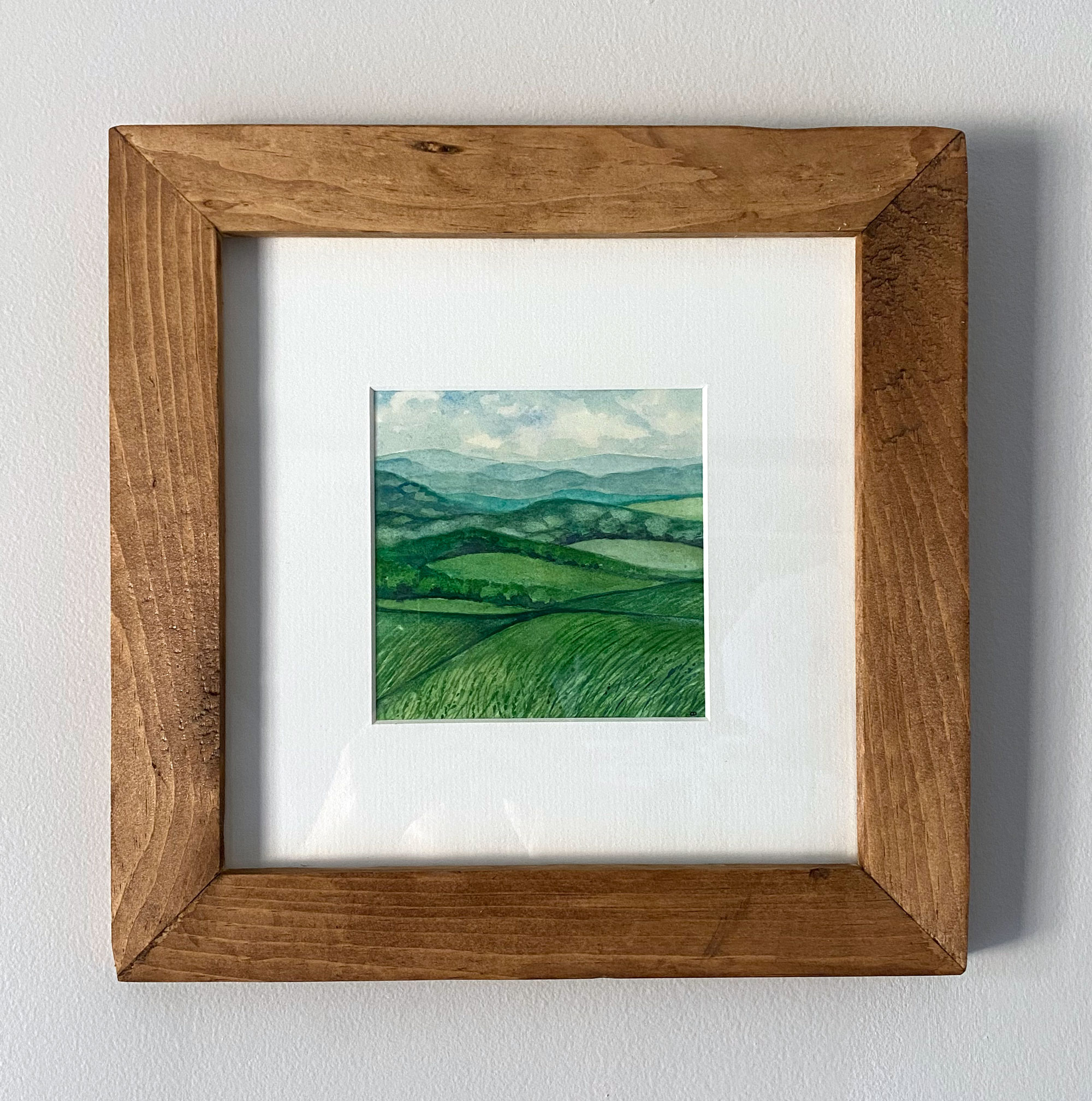 Rolling Hills I Original Watercolor by Cynthia Oswald with handmade frame