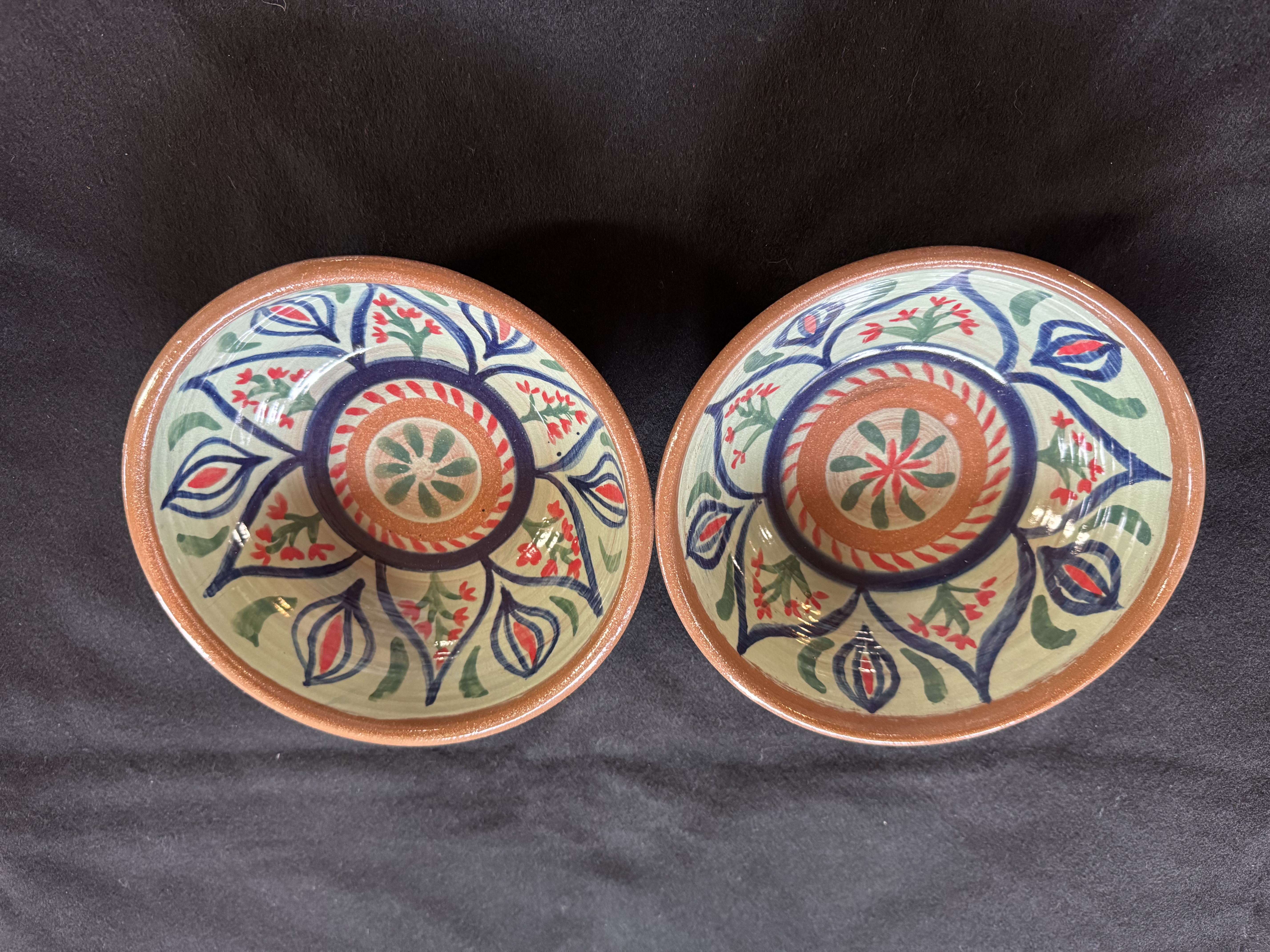 Hand-Painted Ceramic Bowls (Blue & Brown)
